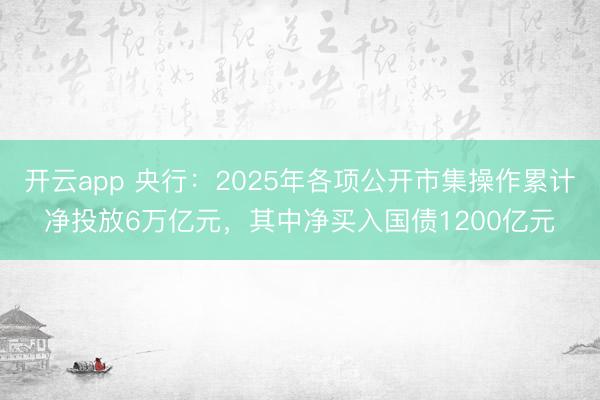 开云app 央行:2025年各项公开市集操作累计净投放6万亿元,其中净买入国债1200亿元