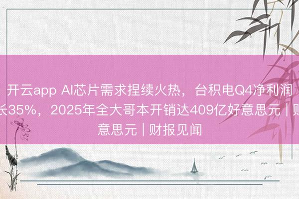 开云app AI芯片需求捏续火热，台积电Q4净利润大幅增长35%，2025年全大哥本开销达409亿好意思元 | 财报见闻