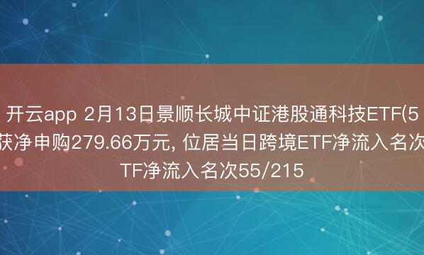开云app 2月13日景顺长城中证港股通科技ETF(513980)获净申购279.66万元, 位居当日跨境ETF净流入名次55/215