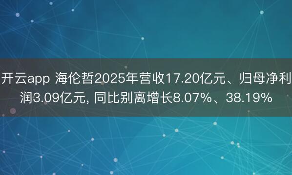 开云app 海伦哲2025年营收17.20亿元、归母净利润3.09亿元， 同比别离增长8.07%、38.19%